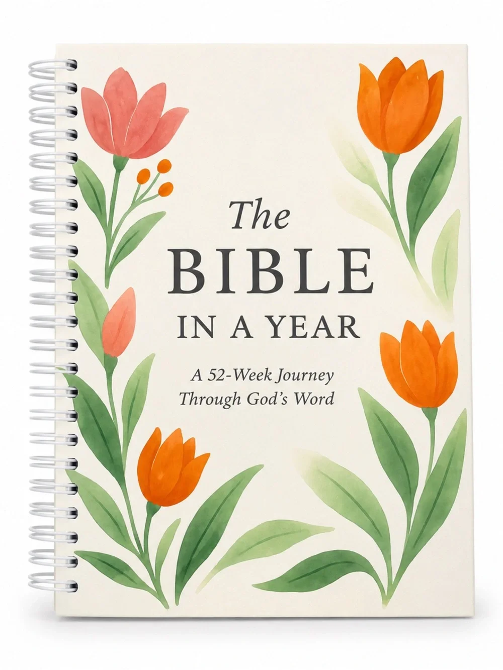 The Bible in a Year Spiral Journal - Orange Floral Cover